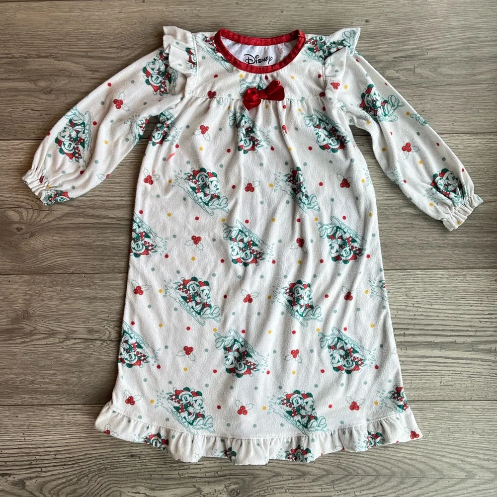 Disney Toddler Girl Mickey & Minnie Sledding Christmas Long Sleeve Nightgown 2T